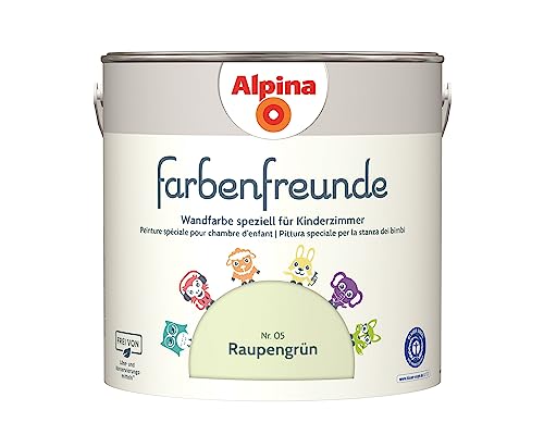 Alpina Farbenfreunde – Nr. 05 Raupengrün – Wandfarben speziell für Kinderzimmer – frei von konservierungs- und lösemittelfrei – für ein gesundes und behagliches Raumklima – 2,5L von Alpina