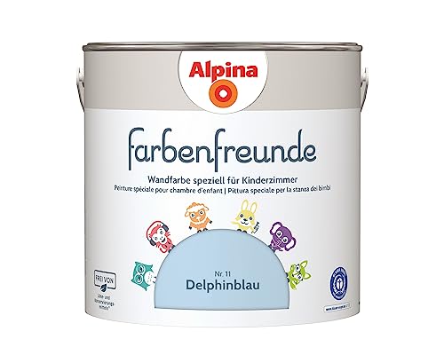 Alpina Farbenfreunde – Nr. 11 Delphinblau – Wandfarben speziell für Kinderzimmer – frei von konservierungs- und lösemittelfrei – für ein gesundes und behagliches Raumklima – 2,5L von Alpina