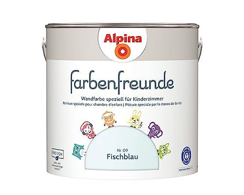 Alpina Farbenfreunde – Nr. 09 Fischblau – Wandfarben speziell für Kinderzimmer – frei von konservierungs- und lösemittelfrei – für ein gesundes und behagliches Raumklima – 2,5L von Alpina