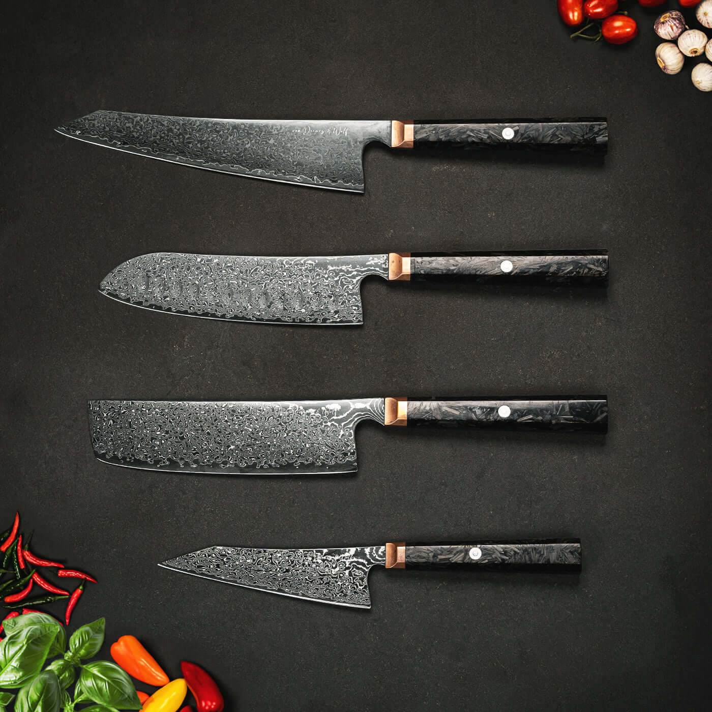 Asiatisches Damast Messerset Suisen – 4-teilig aus VG10-Kernstahl, einzeln verpackt von von Deines & Wolf®