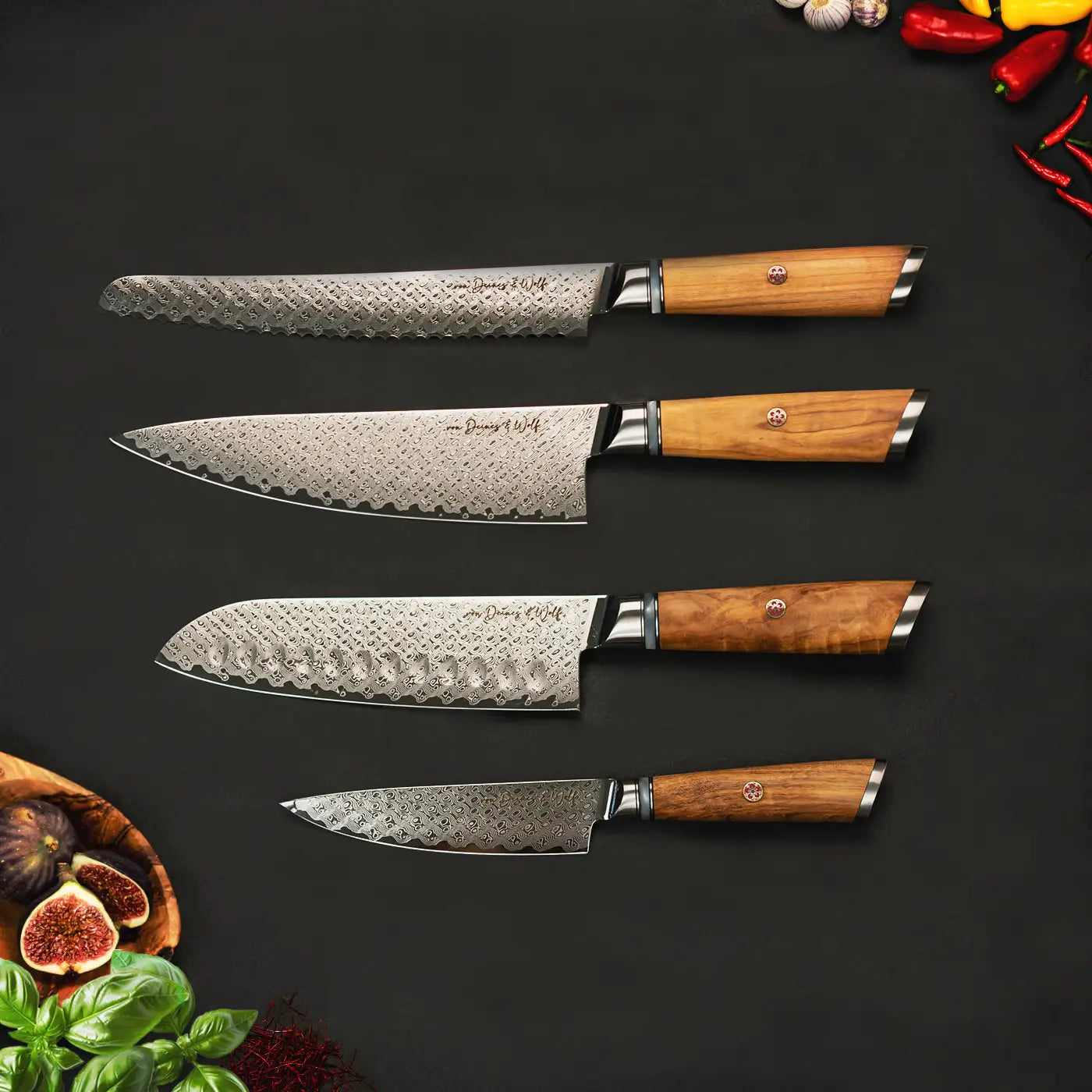 Küchenmesser Set 4-teilig – Damastmesserset Olive von Deines & Wolf | inkl. Geschenkbox von von Deines & Wolf®