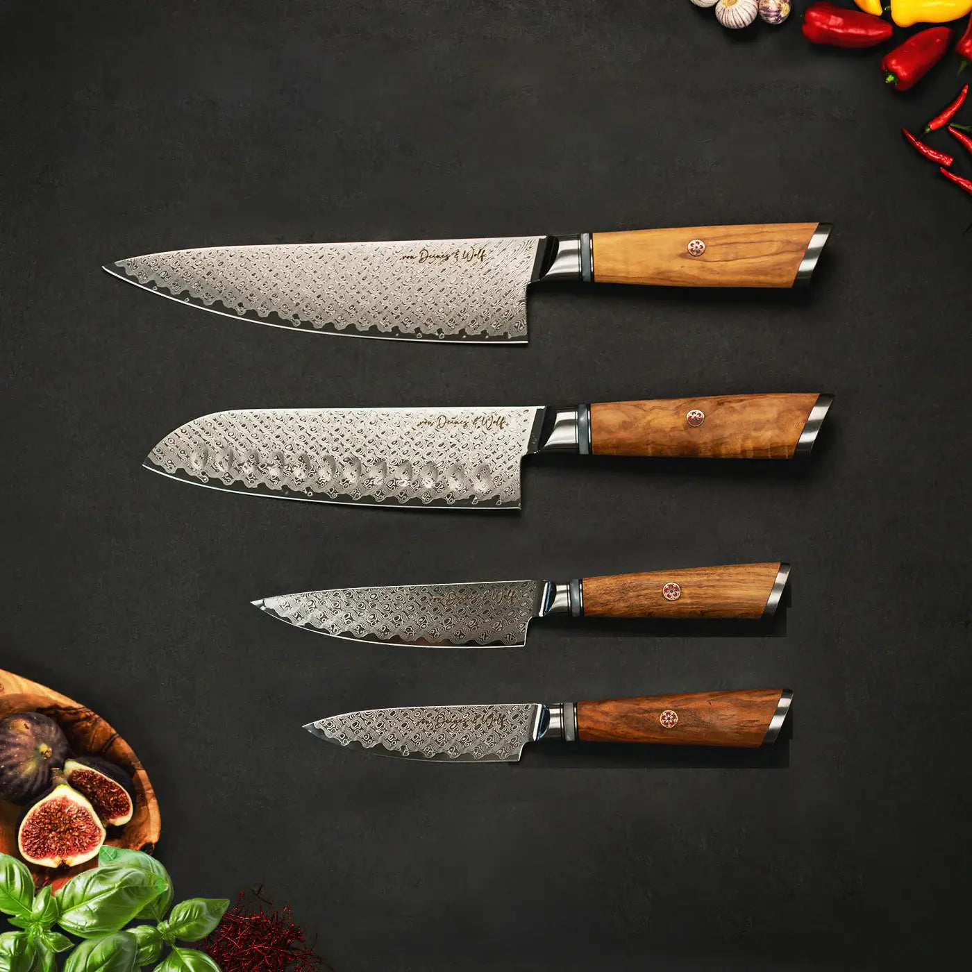 Küchenmesser Set 4-teilig – Damastmesserset Olive von Deines & Wolf | inkl. Geschenkbox von von Deines & Wolf®