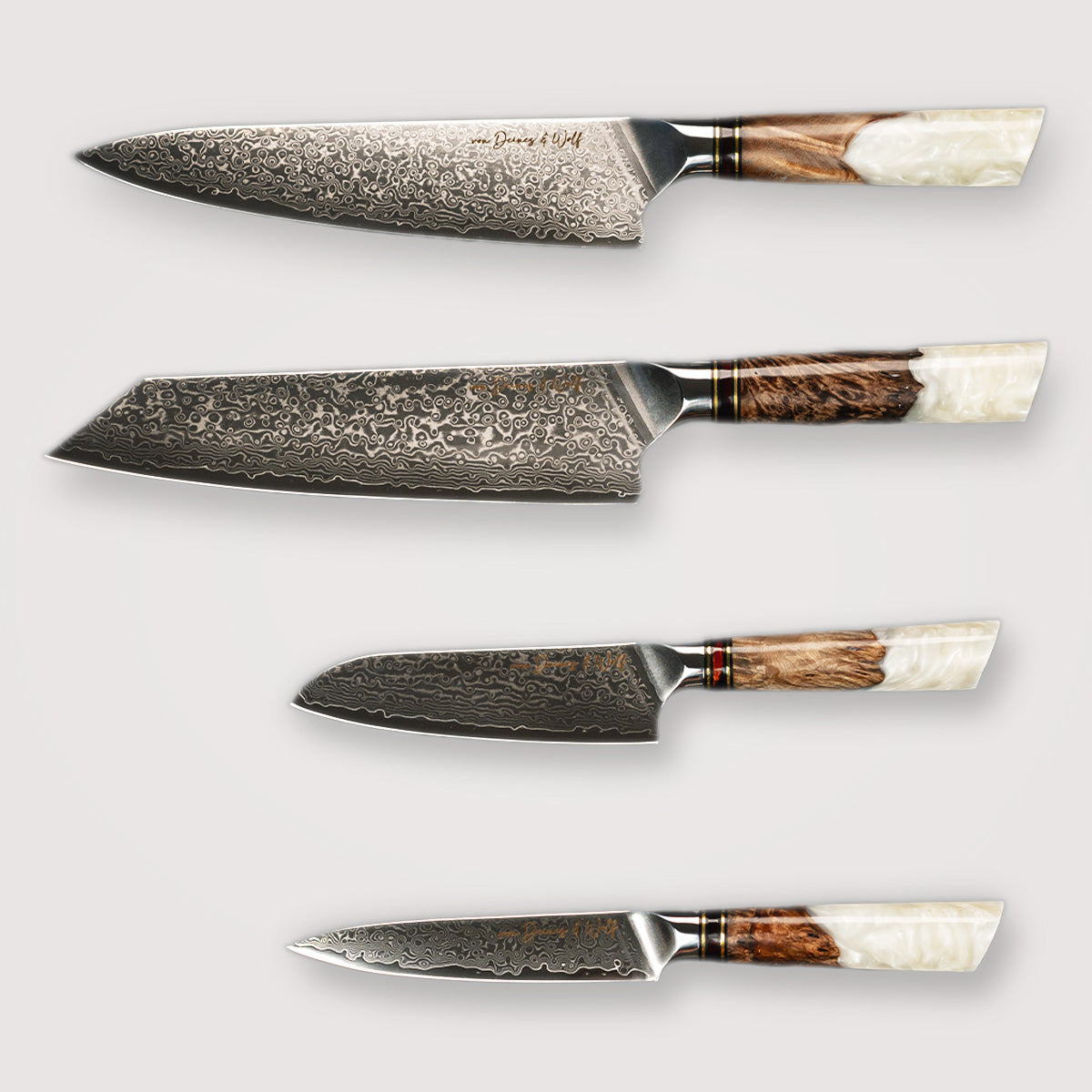 Messerset 4-teilig "Resin"– Damaststahl VG10 – ergonomischer Griff – inkl. Geschenkbox – scharf, langlebig & ideal als hochwertiges Geschenk von von Deines & Wolf®