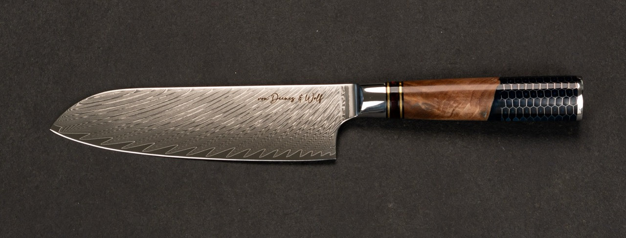 Santokumesser Damast „Honey“ mit ergonomischem Griff | 67 Lagen & Geschenkbox von von Deines & Wolf®