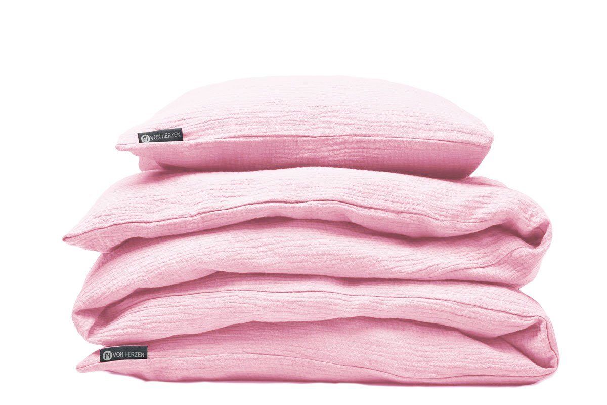 Bettwäsche Handmade Musselin Bettwäsche – 100% Baumwolle – weich und kuschelig, von Herzen, Bettwäsche von Hand genäht von von Herzen