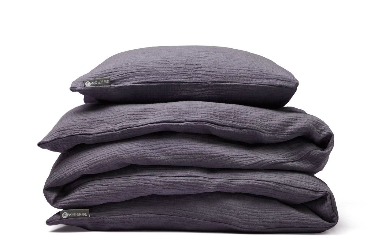 von Herzen Bettwäsche Handmade Musselin Bettwäsche – 100% Baumwolle – weich und kuschelig, Bettwäsche von Hand genäht von von Herzen