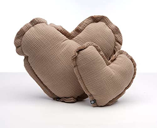 von Herzen Handmade Musselinkissen aus 100% Baumwolle Kuschelkissen I Dekokissen auf Musselin in Herzform I Herzkissen für Sofa & Bett I Handgenäht (Klein (Ø ca. 18cm), Beige) von von Herzen