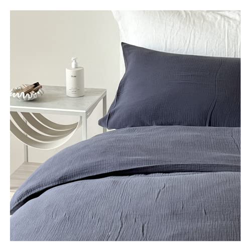 von Herzen Musselin Bettwäsche I weiche Bettwäsche I 100% Baumwolle I Bezug für Bettdecke + Kissen I Bettwäscheset mit Reißverschluss für Erwachsene I handgenäht I Dunkelgrau 135x200 & 80x80 von von Herzen