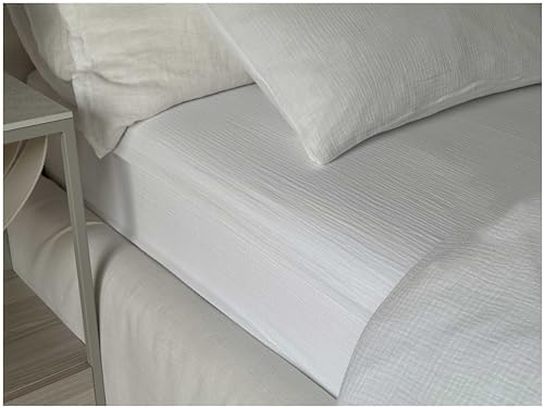 von Herzen Musselin Spannbettlaken I 100% Baumwolle I handgenähtes Spannbetttuch für bis zu 20cm hohe Matratzen I weich & bügelfrei I viele Größen (Weiß, 140x200cm) von von Herzen