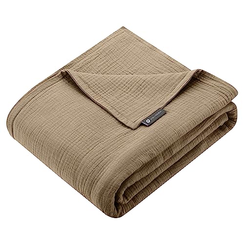 von Herzen Musselin Tagesdecke Kuscheldecke Sofadecke Plaid | 100% Baumwolle | 135x220cm | Handgenäht (Beige) von von Herzen