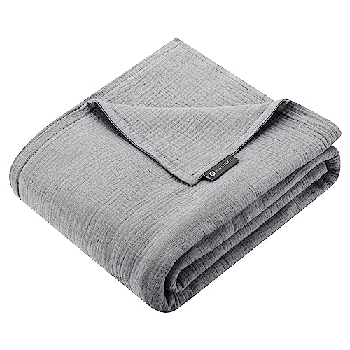 von Herzen Musselin Tagesdecke Kuscheldecke Sofadecke Plaid | 100% Baumwolle | 135x220cm | Handgenäht (Hellgrau) von von Herzen