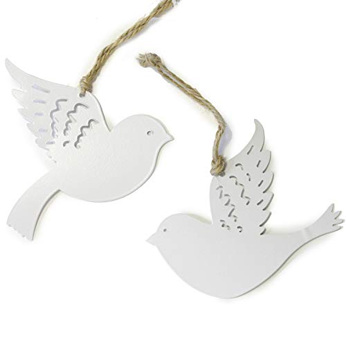 vonHermine Dekohänger Vogel Blumenhänger 2 er Set Metall 12 x 13,5 cm Frühling Oster Deko Weiß von vonHermine