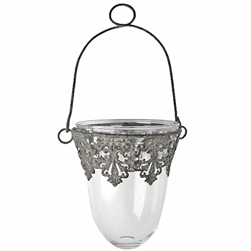 Windlicht Laterne zum Hängen Glas Metall Ø 13cm 15cm Hängewindlicht Grau von vonHermine