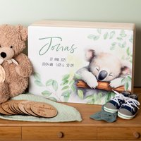 Baby Erinnerungsbox Koala/Erinnerungskiste Zur Geburt Mit Koala, Geschenk Taufe Oder Geburt, Kiste Name Und Geburtsdaten von vonMiaShop