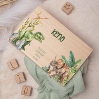 Erinnerungsbox Baby/Erinnerungskiste Zur Geburt Mit Dino, Geschenk Taufe Oder Geburt, Kiste Name Und Geburtsdaten Dinosaurier von vonMiaShop