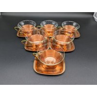 6x Teegläser Untersetzer Jenaer Glas Tea Glass Glas Copper Brass Mid Century Design 60S 60Er 70S 70Er Vintage Vtg Mcm 6x Teegläser Untersetzer Jenaer Glas Tea Glass Glas Copper Brass Mid Century Design 60S 60Er 70S 70Er Vintage Vtg Mcm von vonboege