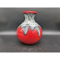 Bay 66-25 Vase Keramik Ceramic Rot Grau West German Pottery Design 60S 60Er Vintage Wgp von vonboege