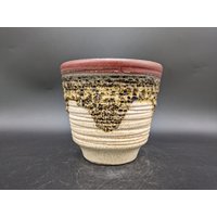 Bay Übertopf Planter Cachepot Keramik Braun Schwarz Rot Fat Lava West German Pottery Design 70S 70Er Vintage von vonboege