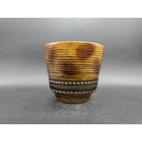 Dümler Breiden 700/16 Übertopf Keramik Cachepot Planter Braun Schwarz Relief West German Pottery Design 60S 60Er 70S 70Er Vintage Vtg von vonboege