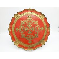 Florentiner Tablett Teller Serviertablett 34cm Ø Holztablett Italy Design Vintage von vonboege