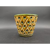 Italy 3459 Übertopf Cachepot Planter Beige Grün Keramik Ceramics Italien Pottery Design 60S 60Er 70S 70Er Vintage Vtg von vonboege