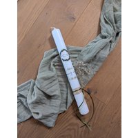 Kommunionkerze Taufkerze Fisch Im Blätterkranz Handverziert Echtwachs Personalisierbar von vonkathrin
