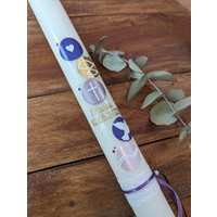 Kommunionkerze Taufkerze in Lila Flieder Gold Für Mädchen Handverziert Echtwachs Personalisierbar von vonkathrin