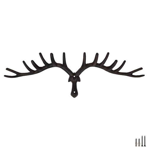 vonlu Wandhaken Hirschgeweih Größe XL, Gusseisen, coat hooks, Jäger Deko, Kleiderhaken, Gaderobenhaken, Rost Optik, Dekorativer, Besonderer Wandhaken, Landhaus, Antik Stil, Gastro Haken von vonlu