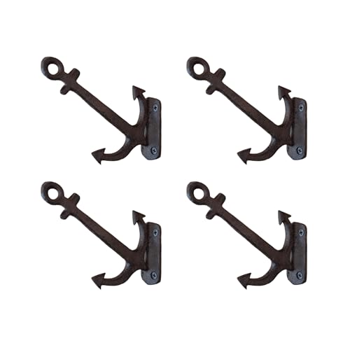 vonlu Wandhaken aus Gusseisen, Anker, Maritime Deko, Garderobenhaken Antik, Vintage, Kleiderhaken, Haken schwarz, coat hooks, einzeln oder im Set, für Flur, Eingangsbereich, Rost Optik (4) von vonlu