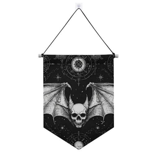 Böser Totenkopf, schwarz, Gothic-Banner zum Aufhängen mit Teleskopstange, Party-Banner, Flaggen, Outdoor-Party-Dekorationen für Tür, Wände, Fenster, Gärten, Hof von voucong