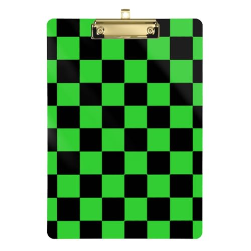 Buffalo Plaid Check Schwarz Limettengrün Acryl Klemmbrett Papierblock Standard-Buchstabe A4 Größe Hartplatte für Volleyball Baseball Trainer Gold 30,5 x 22,9 cm Tabla para escribir con Clip von voucong