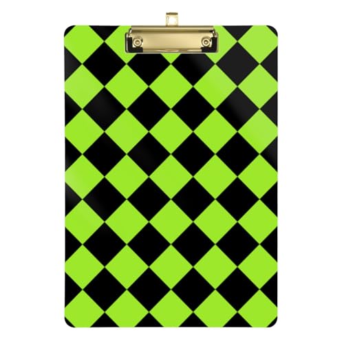 Buffalo Plaid Gelb Grün Schwarz Acryl Klemmbrett Kunstdisplay Standard-Buchstabe A4 Größe Hartplatte für personalisierte Klemmbretter für Lehrer Gold 30,5 x 22,9 cm Tabla para escribir con Clip von voucong