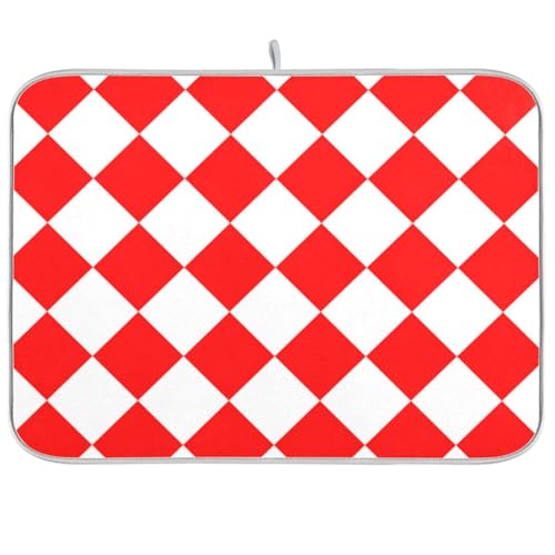 Buffalo Plaid Rot Weiß Wiederverwendbare Abtropfmatte 45,7 x 61 cm rechteckig große Arbeitsplatte Geschirrmatte dekorative Heimdekoration Essentials von voucong