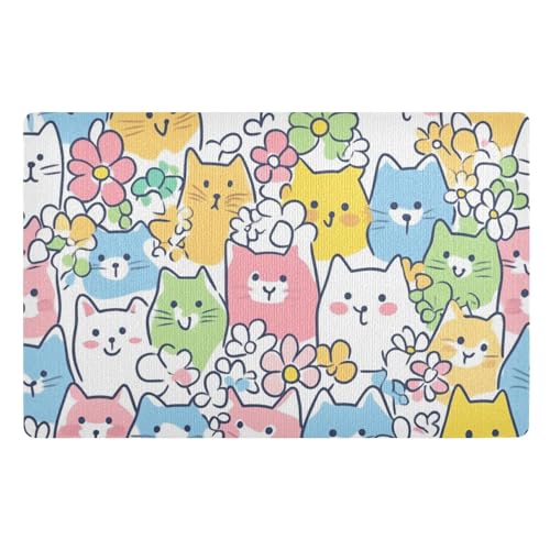 Fußmatte mit bunten Cartoon-Katzen, 81,3 x 50,8 cm, rutschfeste Gummi-Unterseite, extra für Treppen, Terrasse, Garage, Waschküche, Balkon Fußmatte mit bunten Cartoon-Katzen, 81,3 x 50,8 cm, rutschfeste Gummi-Unterseite, extra für Treppen, Terrasse, Garage, Waschküche, Balkon von voucong