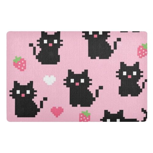 Fußmatte mit niedlichem Cartoon-Motiv, Motiv: schwarze Pixel, 81,3 x 50,8 cm, rutschfeste Gummi-Rückseite, saugfähig, für Vorder- und Hintertür und Eingangsbereich von voucong