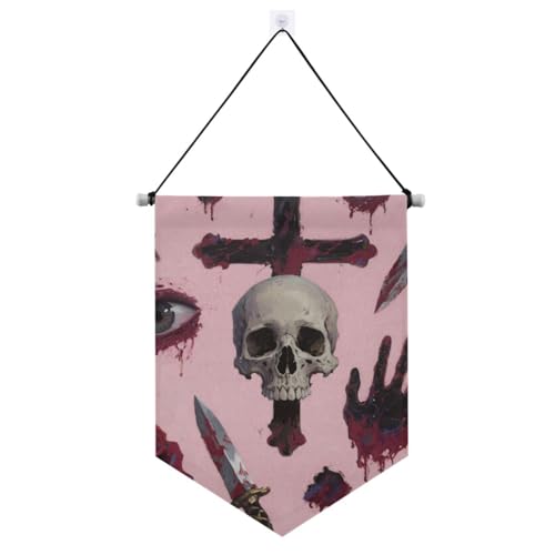 Gotische rote Rose Totenkopf Wandbehang Banner mit Teleskopstange Banner Display Outdoor Terrasse Dekor für Tür, Wände, Fenster, Gärten, Hof von voucong