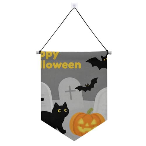 Halloween-Banner mit schwarzer Katze, mit Teleskopstange, Stoffbanner, hängende Party-Dekorationen für Tür, Wände, Fenster, Gärten, Hof von voucong