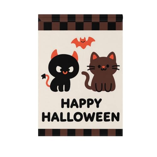 Halloween-Flaggen und Banner, für Veranda, Dekoration, 71 x 101 cm, doppelseitig, kariert, schwarze Katze, Orange Halloween-Flaggen und Banner, für Veranda, Dekoration, 71 x 101 cm, doppelseitig, kariert, schwarze Katze, Orange von voucong