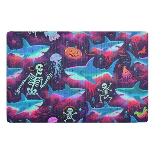 Happy Halloween Fußmatten, Motiv: blauer Hai, 81,3 x 50,8 cm, rutschfest, Gummi, extra für Treppen, Terrasse, Garage, Waschküche, Balkon Happy Halloween Fußmatten, Motiv: blauer Hai, 81,3 x 50,8 cm, rutschfest, Gummi, extra für Treppen, Terrasse, Garage, Waschküche, Balkon von voucong