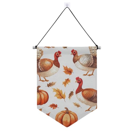 Herbstblatt Türkei Weiß Wandbehang Banner mit Teleskopstange Wimpel Banner Flaggen hängende Partydekorationen für Tür, Wände, Fenster, Gärten, Hof von voucong