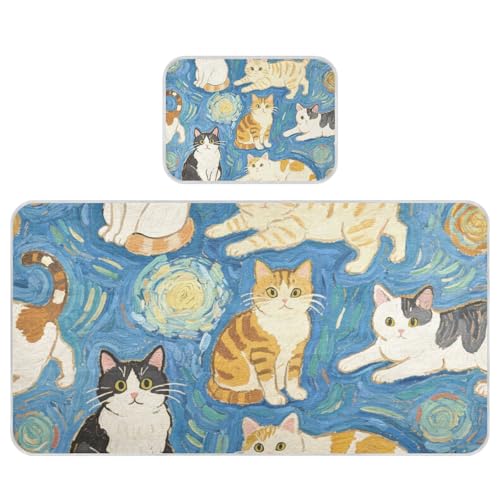 Kühlende Babybett-Matratzenauflage, Motiv: blaue Katze, 71,1 x 132,1 cm, atmungsaktive Matratzenauflage für Babys und Kleinkinder von voucong