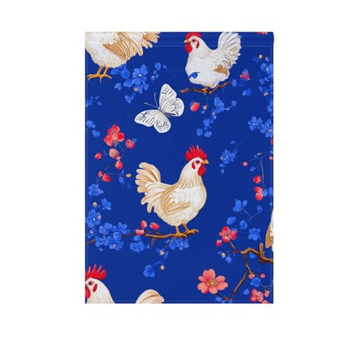 Lustiges Blumen-Huhn, königsblaue Friedensflaggen für den Außenbereich, Banner für Hofdekoration, 71 x 101 cm, doppelseitig von voucong