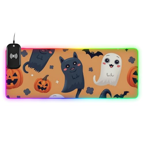 Mauspad mit Katzengeist, Halloween, kabellos, leuchtendes Büro-Mauspad, glattes Studio, 89,9 x 39,9 cm, Anime-Mauspad von voucong