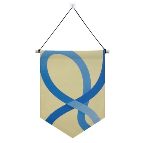 Minimalistische blaue Linien, beige Banner zum Aufhängen mit Teleskopstange, Party-Banner, Hofdekorationen für den Außenbereich, für Türen, Wände, Fenster, Gärten, Hof von voucong