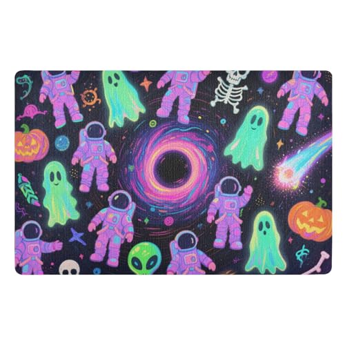 Schmutzfangmatte, Motiv: bunte Astronauten-Geister für Halloween, 81,3 x 50,8 cm, rutschfeste Gummi-Unterseite, für alle Jahreszeiten, für Eingang, Wohnzimmer, Balkon, Küche Schmutzfangmatte, Motiv: bunte Astronauten-Geister für Halloween, 81,3 x 50,8 cm, rutschfeste Gummi-Unterseite, für alle Jahreszeiten, für Eingang, Wohnzimmer, Balkon, Küche von voucong