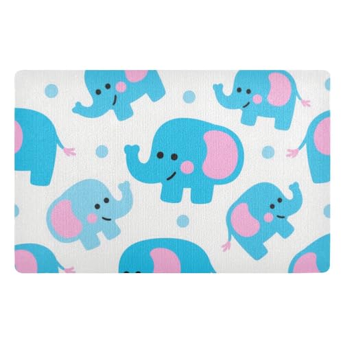 Schmutzfangmatte mit niedlichem Cartoon-Elefant, 81,3 x 50,8 cm, rutschfeste Gummi-Unterseite, saugfähig, für Treppen, Terrasse, Garage, Waschküche, Balkon von voucong