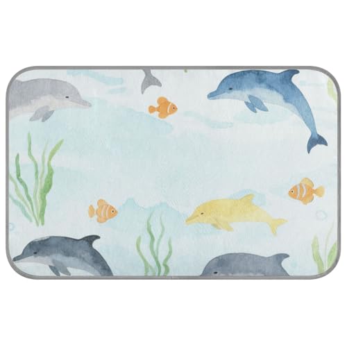 Süßes Cartoon-Delfin-Sommer-Katzenbett für Indoor-Katzen, selbstkühlend, 96,5 x 58,4 cm, Kühlkissen oder Matten für Kaninchen, Reiseutensilien, Größe M von voucong