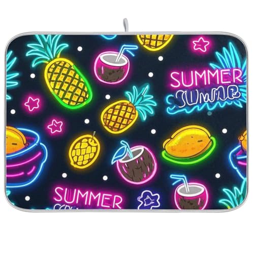Summer Neon Kokosnuss Obst Ananas Wiederverwendbare Abtropfmatte 45,7 x 61 cm Rechteckig Groß Geschirrspüler Trocknung Matte Dekorative Heimdekoration Essentials von voucong