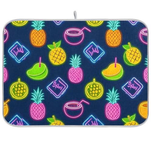 Summer Neon Kokosnuss Obst Ananas Wiederverwendbare Abtropfmatte 45,7 x 61 cm Rechteckig Große Abtropfmatte Dekorative Heimdekoration Essentials von voucong