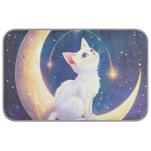 The White Cat on The Moon Sommer-Katzen-Kühlkissen, selbstkühlend, 96,5 x 58,4 cm, Eiskissen für Kaninchen, sicher schlafend, Manta, Fria, Para, Perros, M von voucong